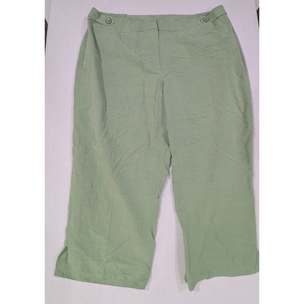Emma James Cropped Pants Women 18W Green Excellent Rayon Linen Blend Capris